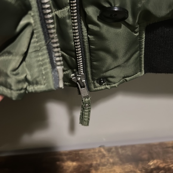 S13 New York army green pink faux fur collar puffer coat jacket - Picture 6 of 16